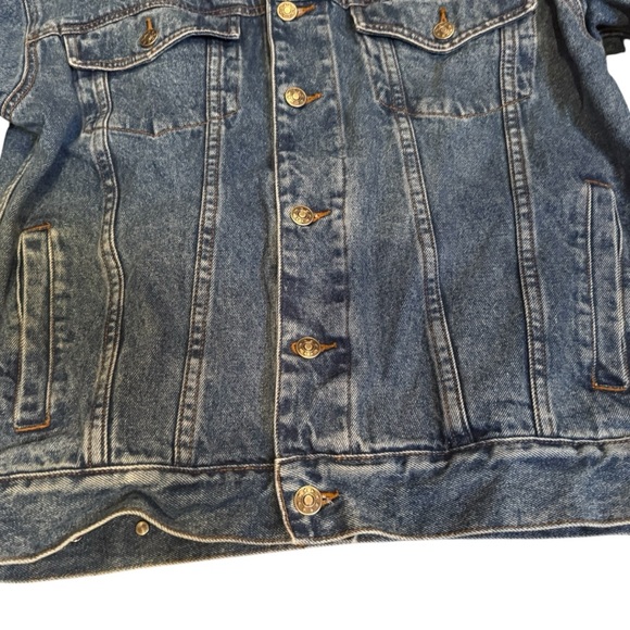 Vintage 90s Kellogg’s Corn Flakes Embroidered Denim Jacket Leather Collar Size S - Picture 7 of 11